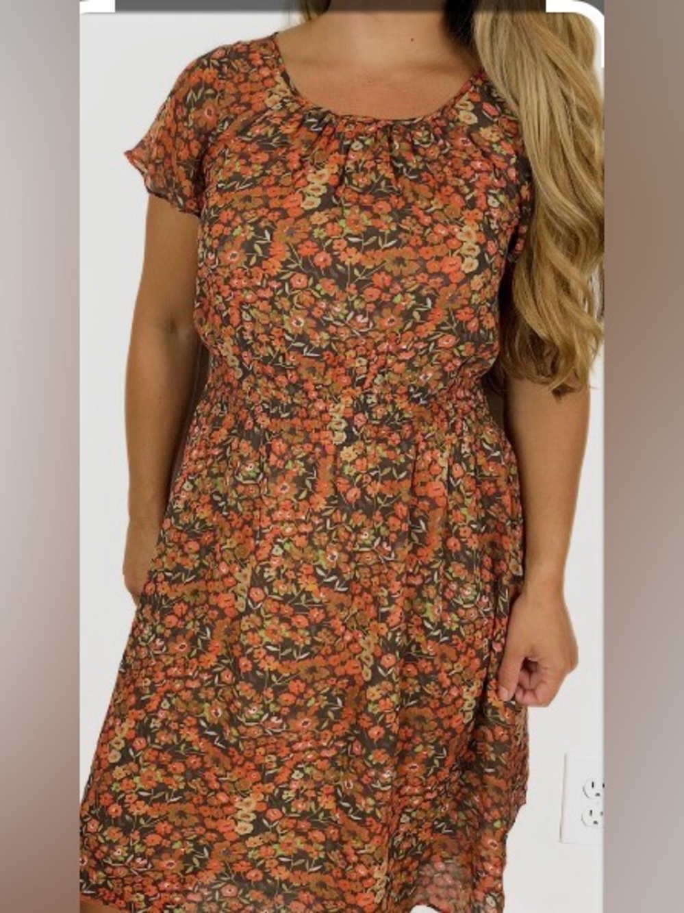 Sundance Floral Midi Dress in Rust and Green